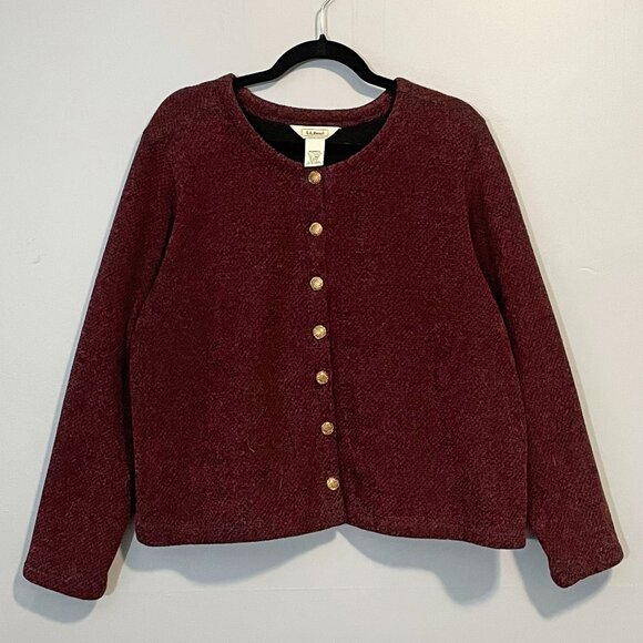 EUC Vintage LL Bean Textured Fleece Cardigan Jacket Burgundy XL - Picture 1 of 5